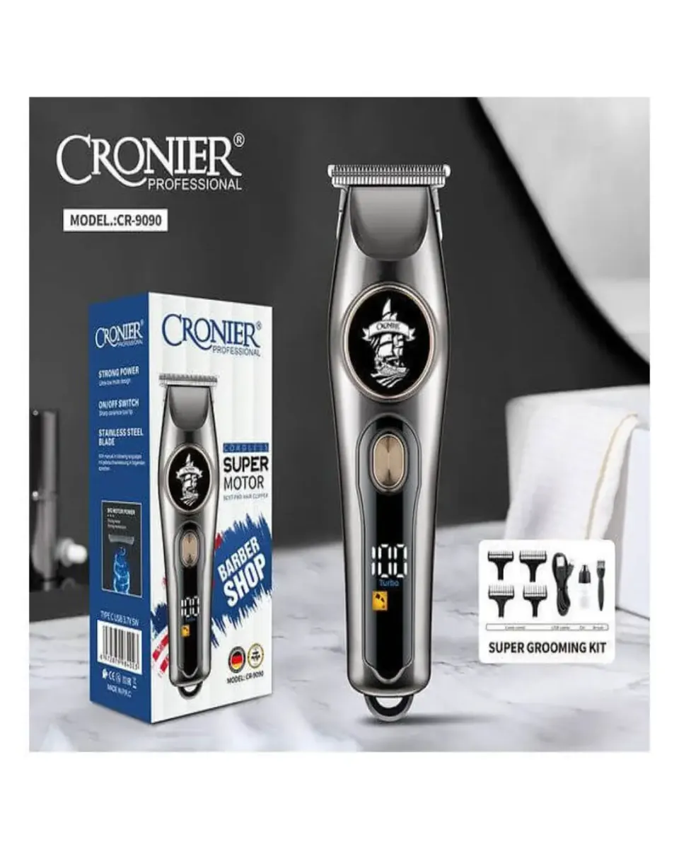 Tondeuse professionnelle sans fil Cronier CR-9090, moteur puissant, lames inox, autonomie 110 min, idéale barbe & cheveux