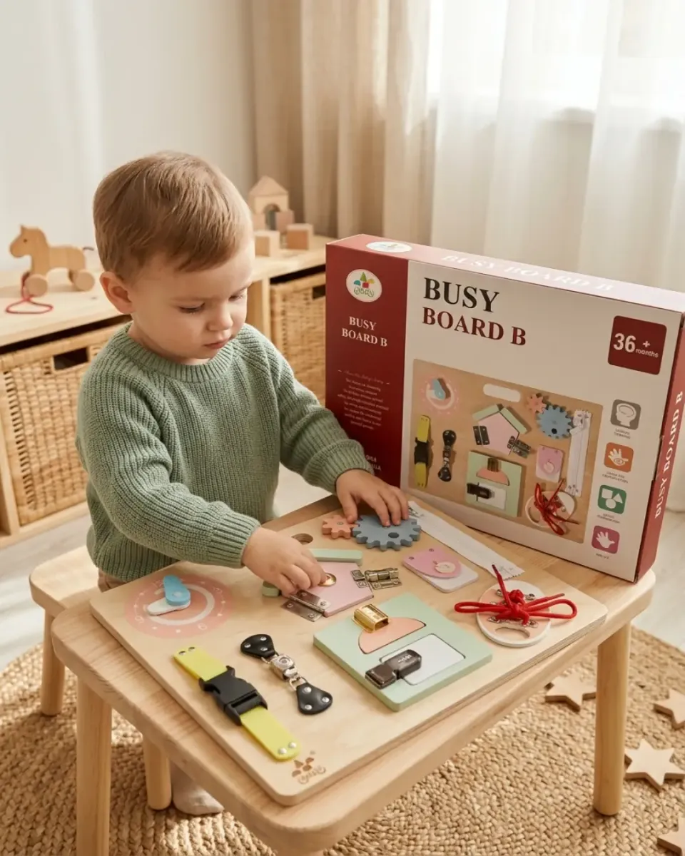 Tableau d'activités Montessori en bois-Busy Board B-